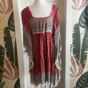 Free People Red and Cream Boho Tunic Dress
